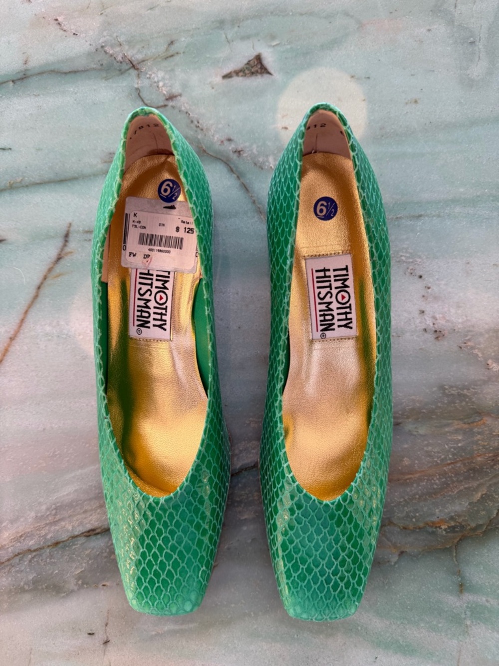 Vintage NWT Timothy Hitsman Green snake pattern Square-Toe Heels